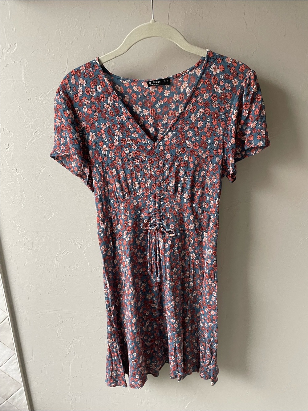 Cotton On Pink and Blue Floral Tie Mini Dress